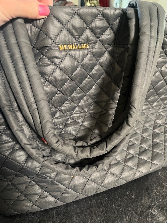 MZ Wallace Handbags - MZ Wallace Quilted Grey Tote with Gold Logo